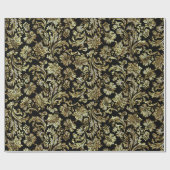 Black Gold en White Glitter Floral Damaskers Cadeaupapier (Vlak)