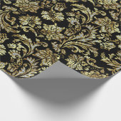 Black Gold en White Glitter Floral Damaskers Cadeaupapier (Hoek)