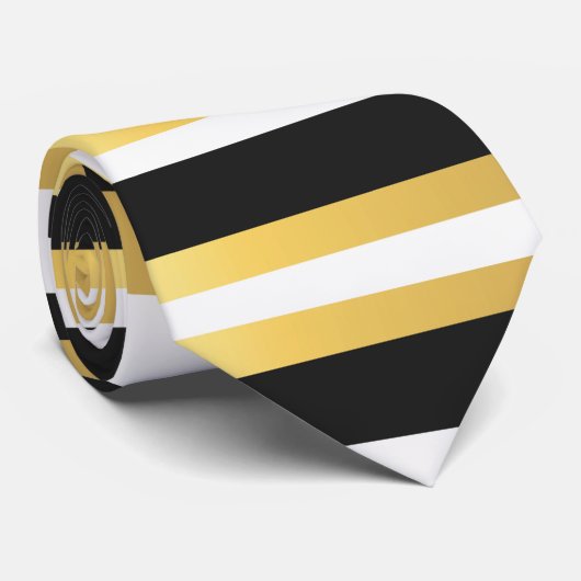 Black, Gold en White  Stripes Stropdas (Opgerold)
