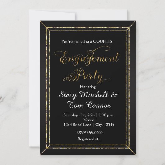 Black Gold Engagement Party Typografie Uitnodiging (Voorkant)