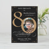 Black Gold Enterprise 80th Birthday Save the Date Kaart (Staand voorkant)