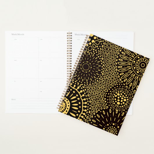 Black Gold Ethnic Floral Daily Planner Notebook (Display)