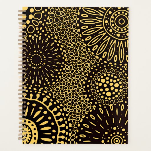 Black Gold Ethnic Floral Daily Planner Notebook (Voorkant)