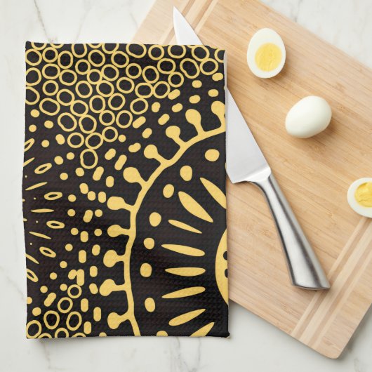 Black Gold Ethnic Floral Pattern Kitchen Towel Theedoek (Quarter Fold)