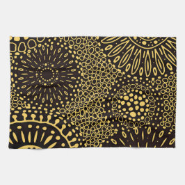 Black Gold Ethnic Floral Pattern Kitchen Towel Theedoek
