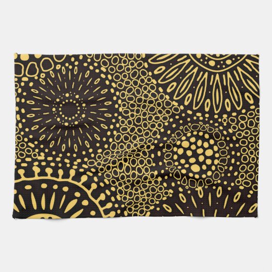 Black Gold Ethnic Floral Pattern Kitchen Towel Theedoek (Horizontaal)