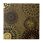 Black Gold Ethnic Floral Pattern Tegeltje (Voorkant)