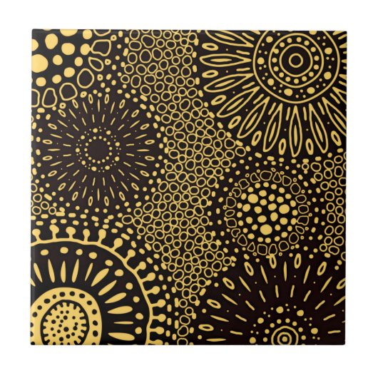 Black Gold Ethnic Floral Pattern Tegeltje (Voorkant)