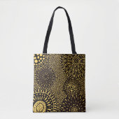Black Gold Ethnic Floral Pattern Tote Bag (Voorkant)