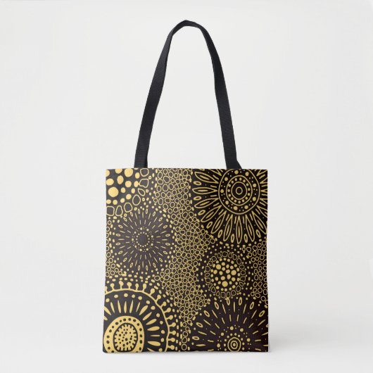 Black Gold Ethnic Floral Pattern Tote Bag (Voorkant)