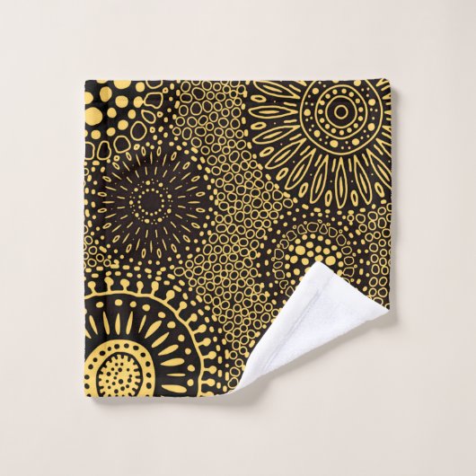 Black Gold Ethnic Floral Pattern Wash Cloth Washandje (Wasdoekje)