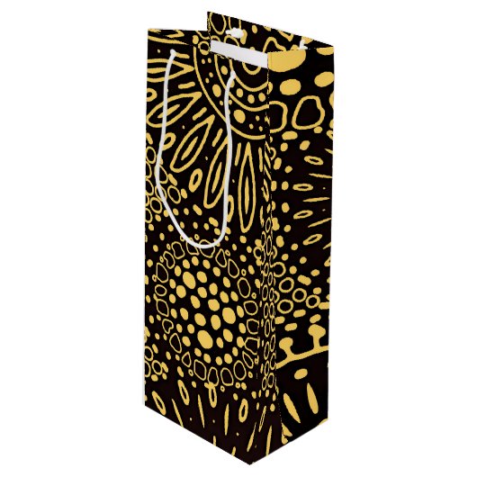 Black Gold Ethnic Floral Wine Gift Bag Wijn Cadeautas (Voorkant Gekanteld)