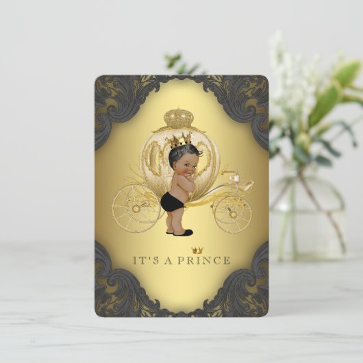 Black Gold Ethnic Prince Baby shower Kaart (Staand voorkant)