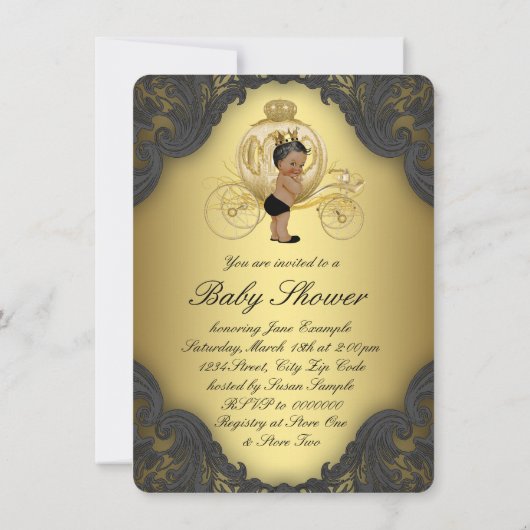 Black Gold Ethnic Prince Baby shower Kaart (Achterkant)