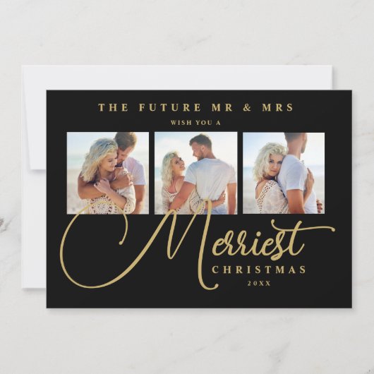 Black Gold Exquisite Wedding Christmas 3 Photos Save The Date (Voorkant)