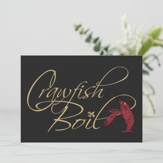 Black Gold Fancy Script Crawfish Boil Kaart (Staand voorkant)