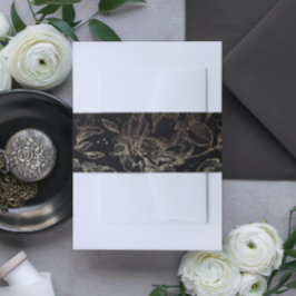 Black Gold Faux Elegant Hand Drawn Florals Wedding Uitnodigingen Wikkel