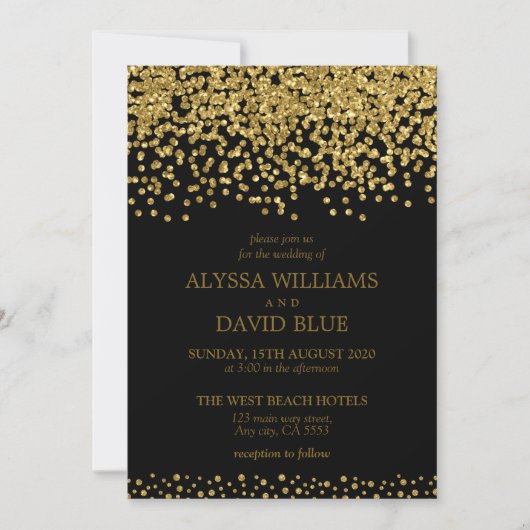 Black Gold Faux Foil Confetti Elegant Wedding Kaart (Voorkant)