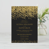 Black Gold Faux Foil Confetti Elegant Wedding Kaart (Staand voorkant)