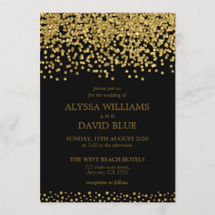 Black Gold Faux Foil Confetti Elegant Wedding Kaart