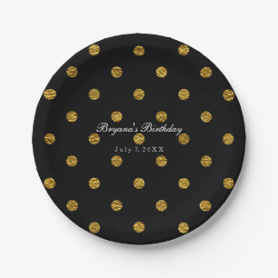 Black & Gold Faux Folie Polka Dots Party Borden Papieren Bordje