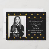 Black & Gold Faux Folie Polka Dots Photo Invitatio Kaart (Achterkant)
