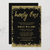 Black Gold Faux Glitter 21e verjaardag Uitnodiging (Voorkant / Achterkant)