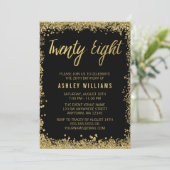 Black Gold Faux Glitter 28th Birthday Invitations Kaart (Staand voorkant)