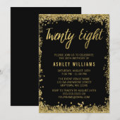 Black Gold Faux Glitter 28th Birthday Invitations Kaart (Voorkant / Achterkant)