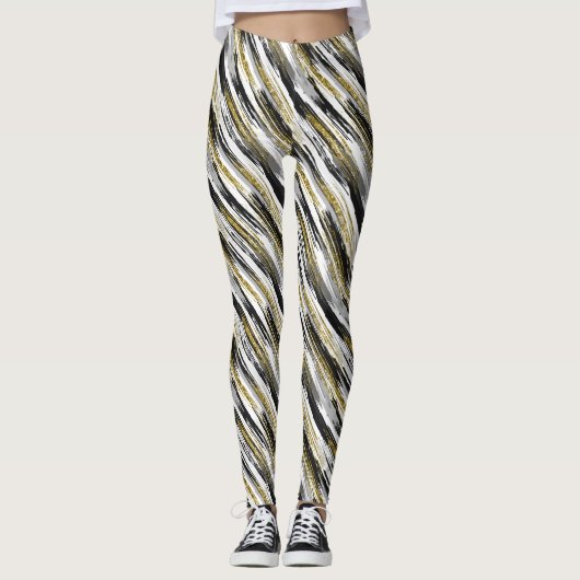 Black Gold Faux Glitter Modern Abstract Leggings (Voorkant)