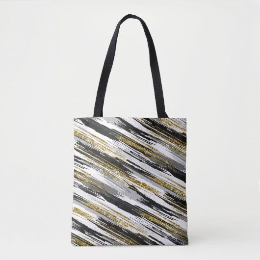 Black Gold Faux Glitter Modern Abstract Tote Bag (Voorkant)