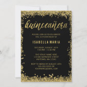 Black Gold Faux Glitter Quinceanera 15th Birthday Kaart (Voorkant)