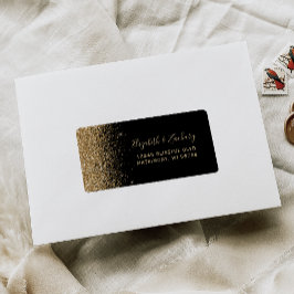 Black Gold Faux Glitter Wedding RSVP-zelfadres Etiket