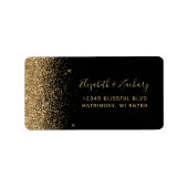 Black Gold Faux Glitter Wedding RSVP-zelfadres Etiket (Voorkant)