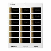 Black Gold Faux Glitter Wedding RSVP-zelfadres Etiket (Full Sheet)