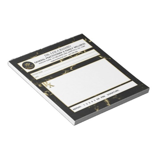 Black & Gold Faux Marble Doctor Prescription Notitieblok (Schuin)