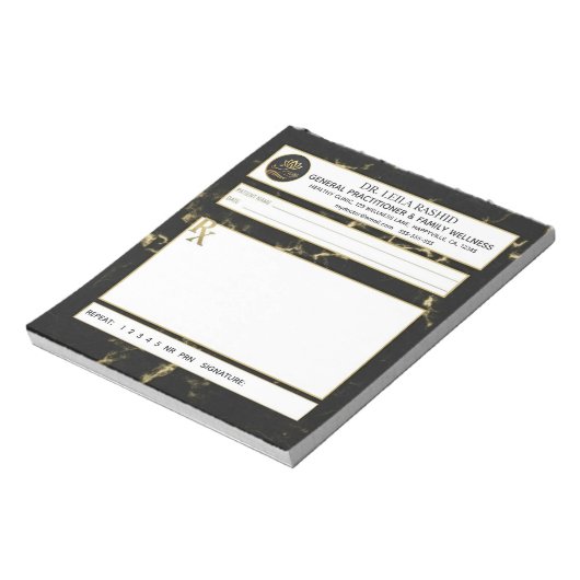 Black & Gold Faux Marble Doctor Prescription Notitieblok (Linkerzijde)