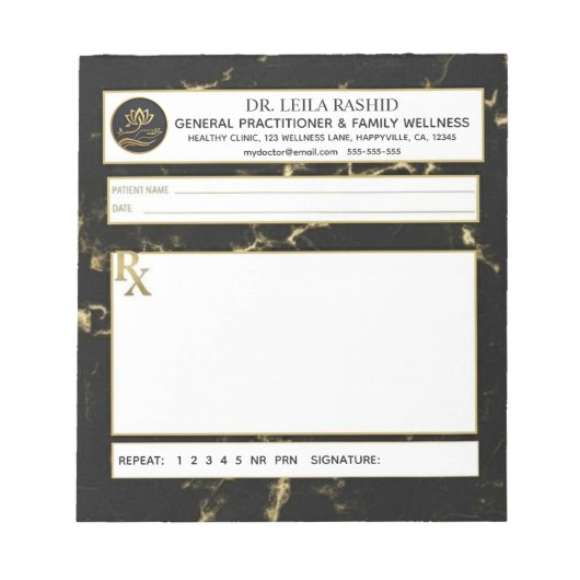 Black & Gold Faux Marble Doctor Prescription Notitieblok (Voorkant)