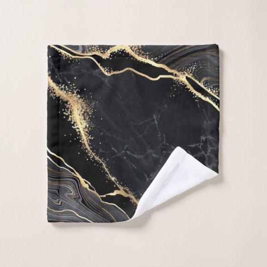 Black Gold Faux Marble  Elegant Bad Handdoek (Wasdoekje)
