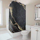 Black Gold Faux Marble  Elegant Luxe Douchegordijn (In situ)