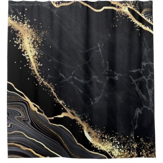 Black Gold Faux Marble  Elegant Luxe Douchegordijn (Voorkant)
