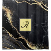 Black Gold Faux Marble Elegant Monogram Douchegordijn (Voorkant)