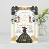 Black & Gold Fiesta Butterfly Mis XV Anos Invitati Kaart (Staand voorkant)