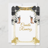 Black & Gold Fiesta Butterfly Mis XV Anos Invitati Kaart (Achterkant)