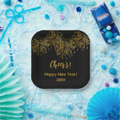 Black Gold Fireworks Happy Nieuwjaar Papieren Bordje (Feest)