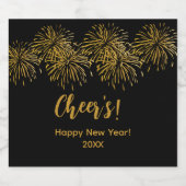 Black Gold Fireworks Happy Nieuwjaar Sparkling Wijnetiket (Enkel label)