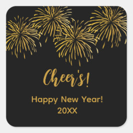 Black Gold Fireworks Happy Nieuwjaar Vierkante Sticker