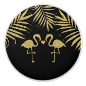 Black & Gold Flamingos Beach Waterverf Elegant Keramische Knop (Voorkant)