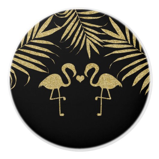 Black & Gold Flamingos Beach Waterverf Elegant Keramische Knop (Voorkant)