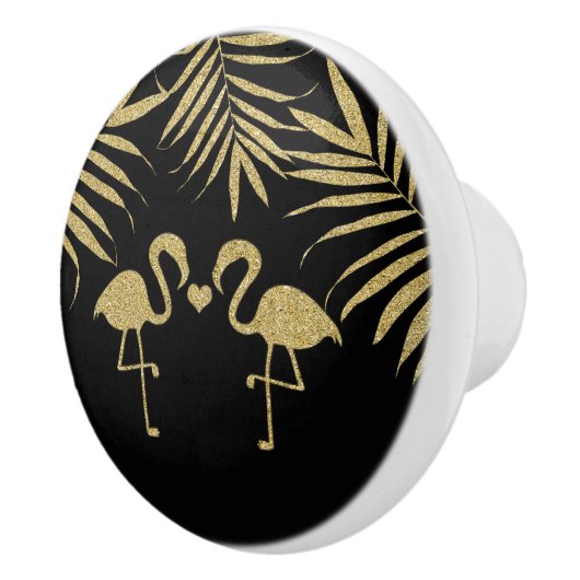 Black & Gold Flamingos Beach Waterverf Elegant Keramische Knop (Rechts)
